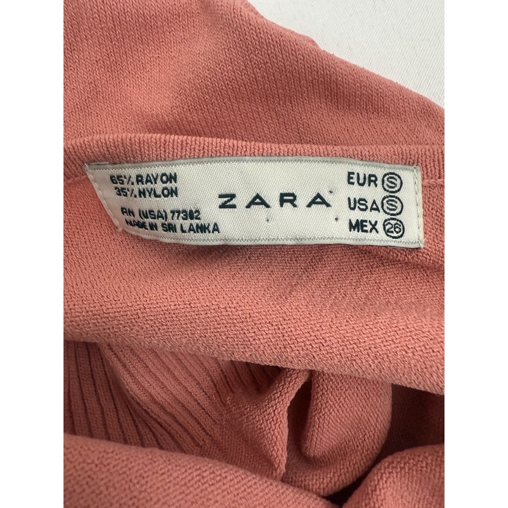 Zara Coral V Neck‎ Stretchy Long Sleeve Crop Top Womens Size Small - Picture 3 of 7